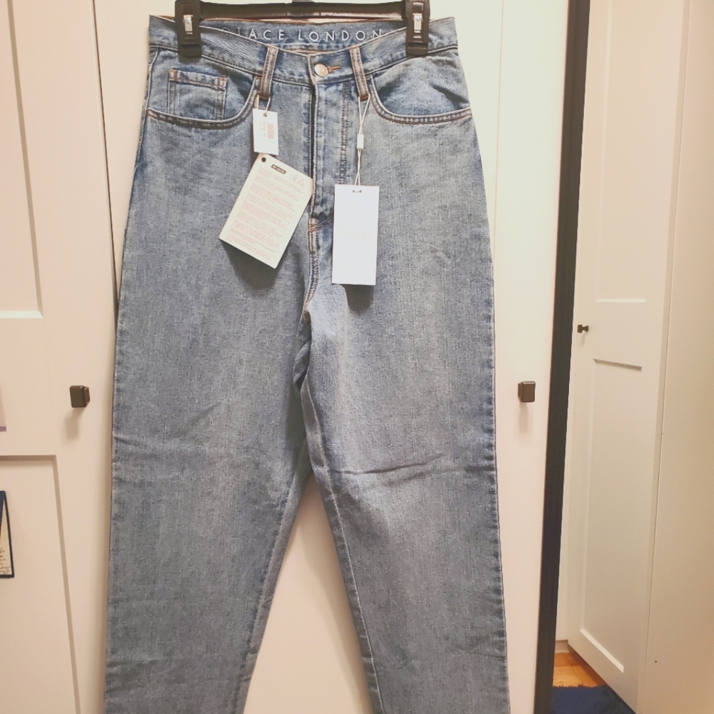 Printed grosgrain-trimmed high-rise straight-leg jeans by Solace London
